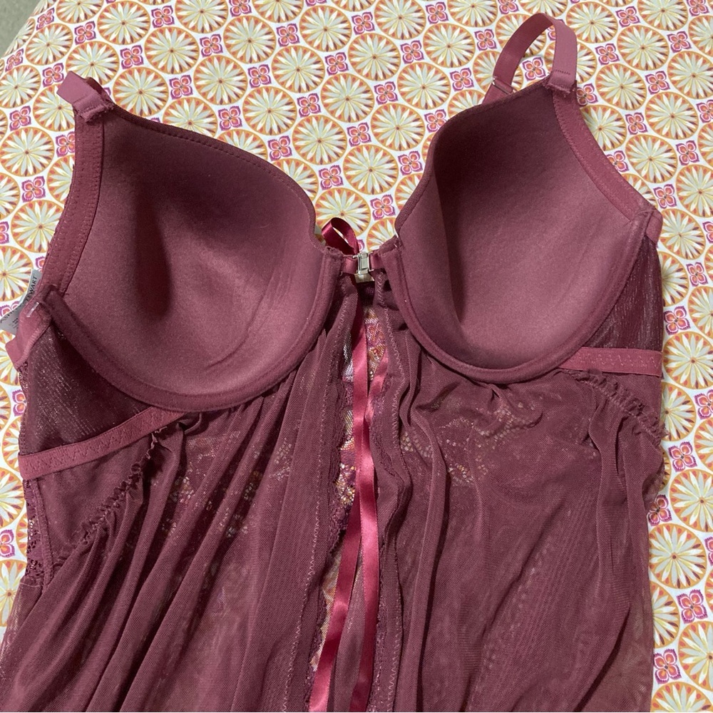 Ashley Stewart Burgundy Lace Bra Chemise - Picture 11 of 12